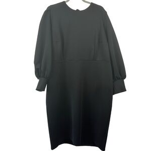 NWT ELOQUII Black Puff Sleeve Tie Back Cuff Pencil Ponte Dress Plus Size 22 NEW
